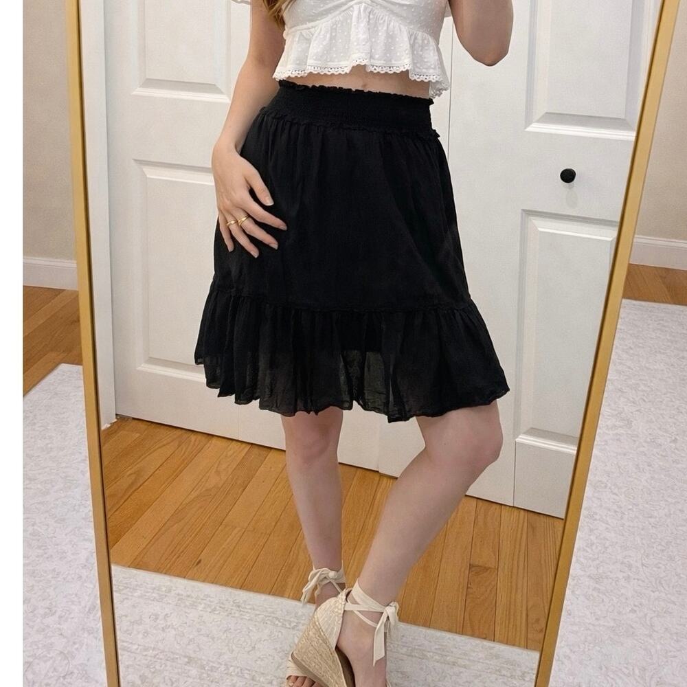 NWOT Hard tail skirt flowy 100% cotton smocked ruched a line black small